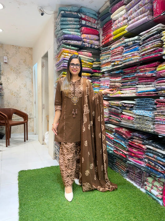 Pure Cotton Brown Farsi Salwar 3pc Set