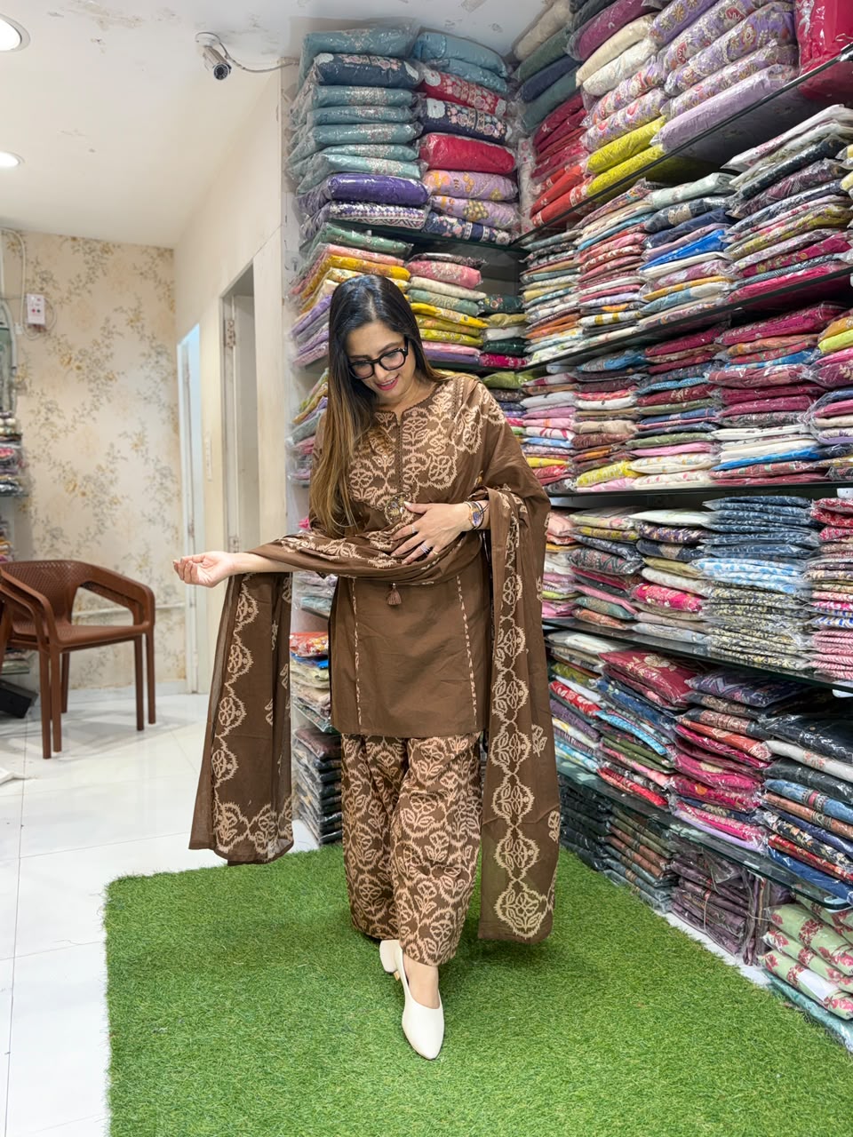 Pure Cotton Brown Farsi Salwar 3pc Set