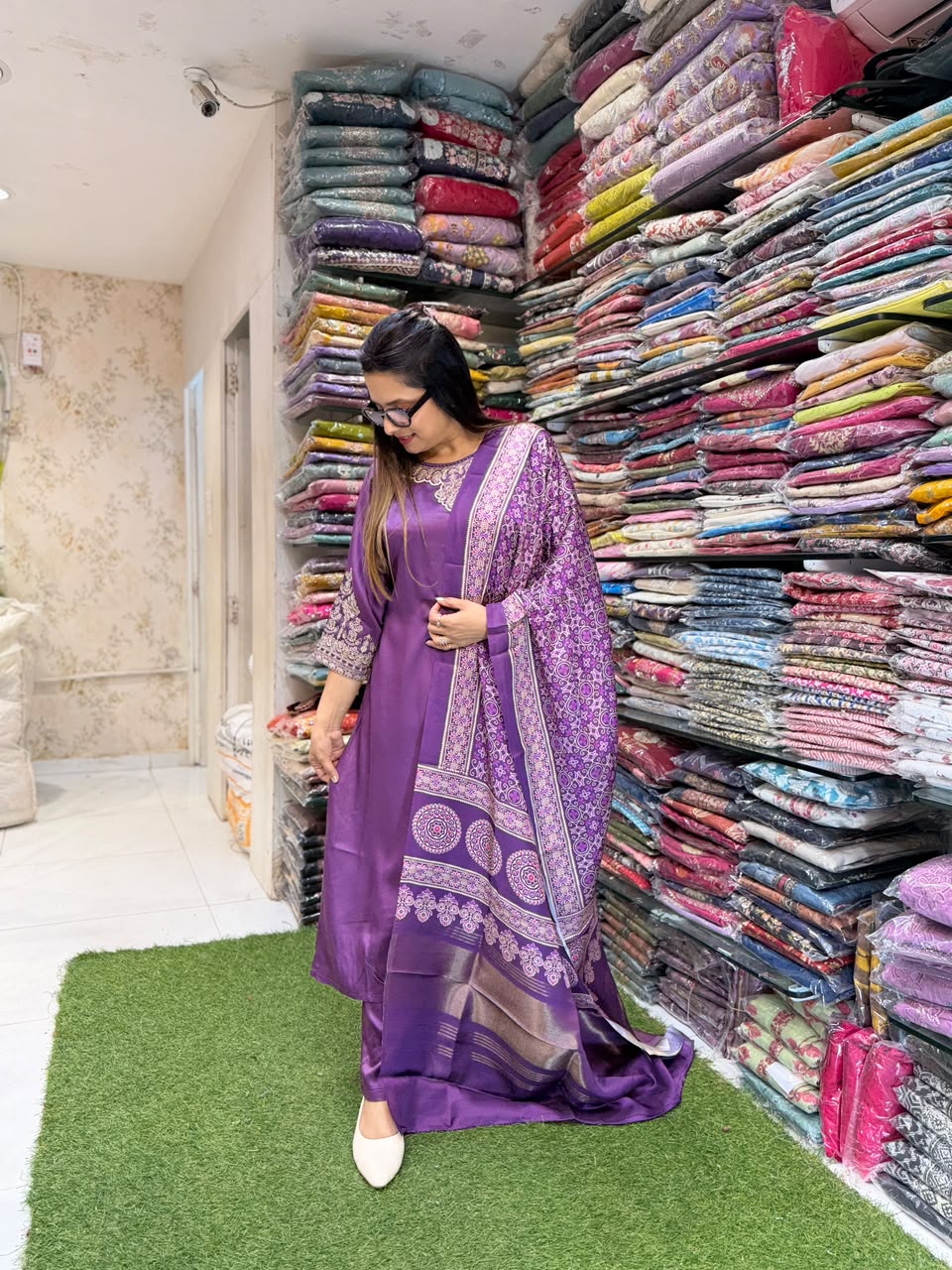 Pure Gaji Silk Purple 3pc Set