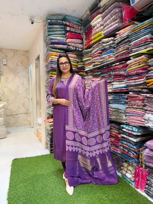 Pure Gaji Silk Purple 3pc Set