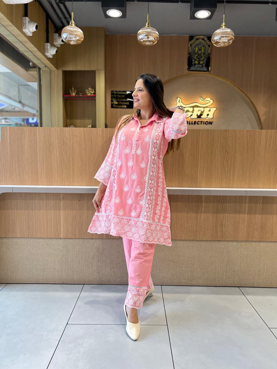 Pure Mull Cotton Peach Pink 2pc Set