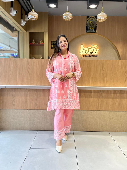 Pure Mull Cotton Peach Pink 2pc Set