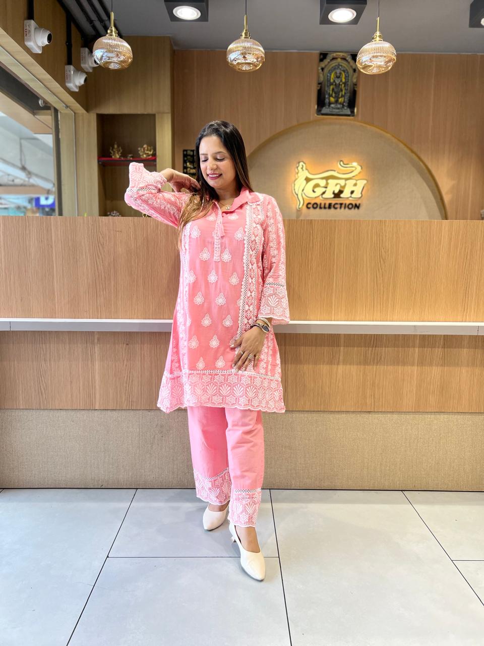 Pure Mull Cotton Peach Pink 2pc Set