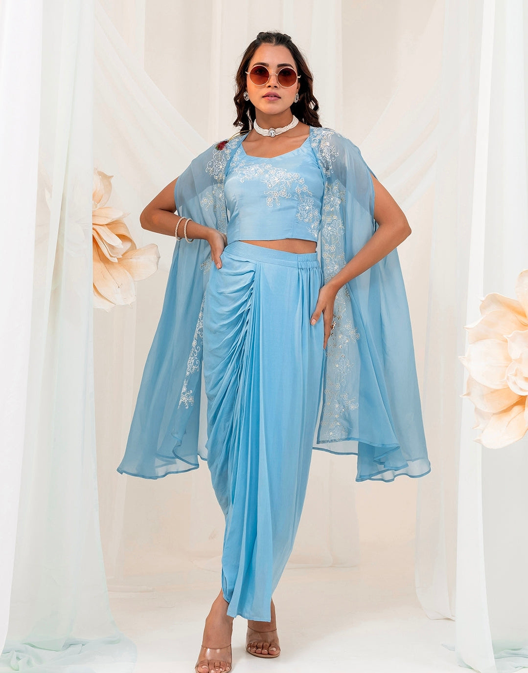 Pure Viscoce Organza Sky Blue 3pc Set
