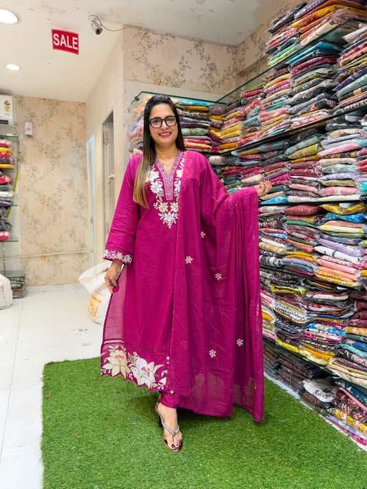Pure Cotton Burgandi 3pc Set