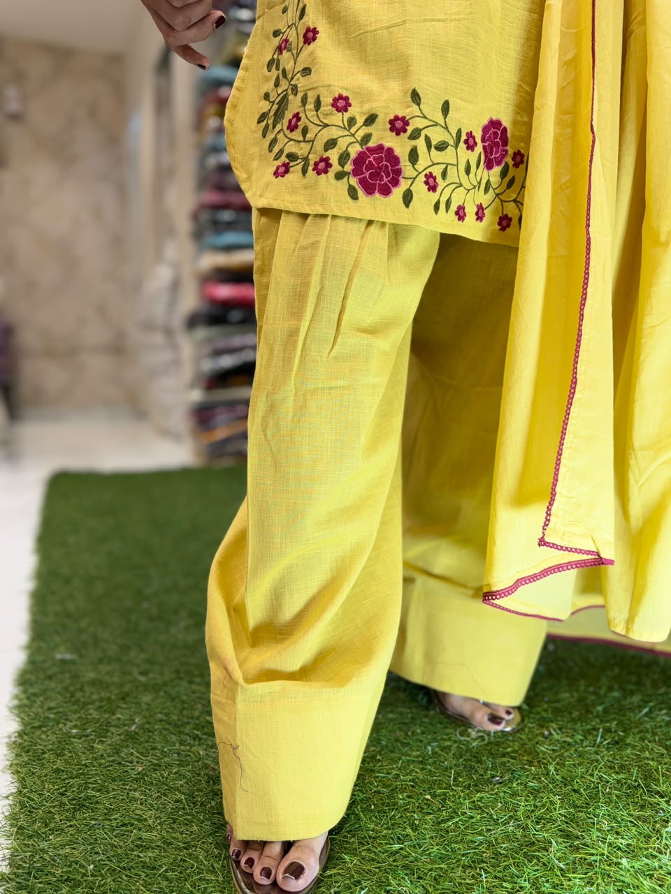 Pure Slub Cotton Farsi Salwar Yellow 3pc Set