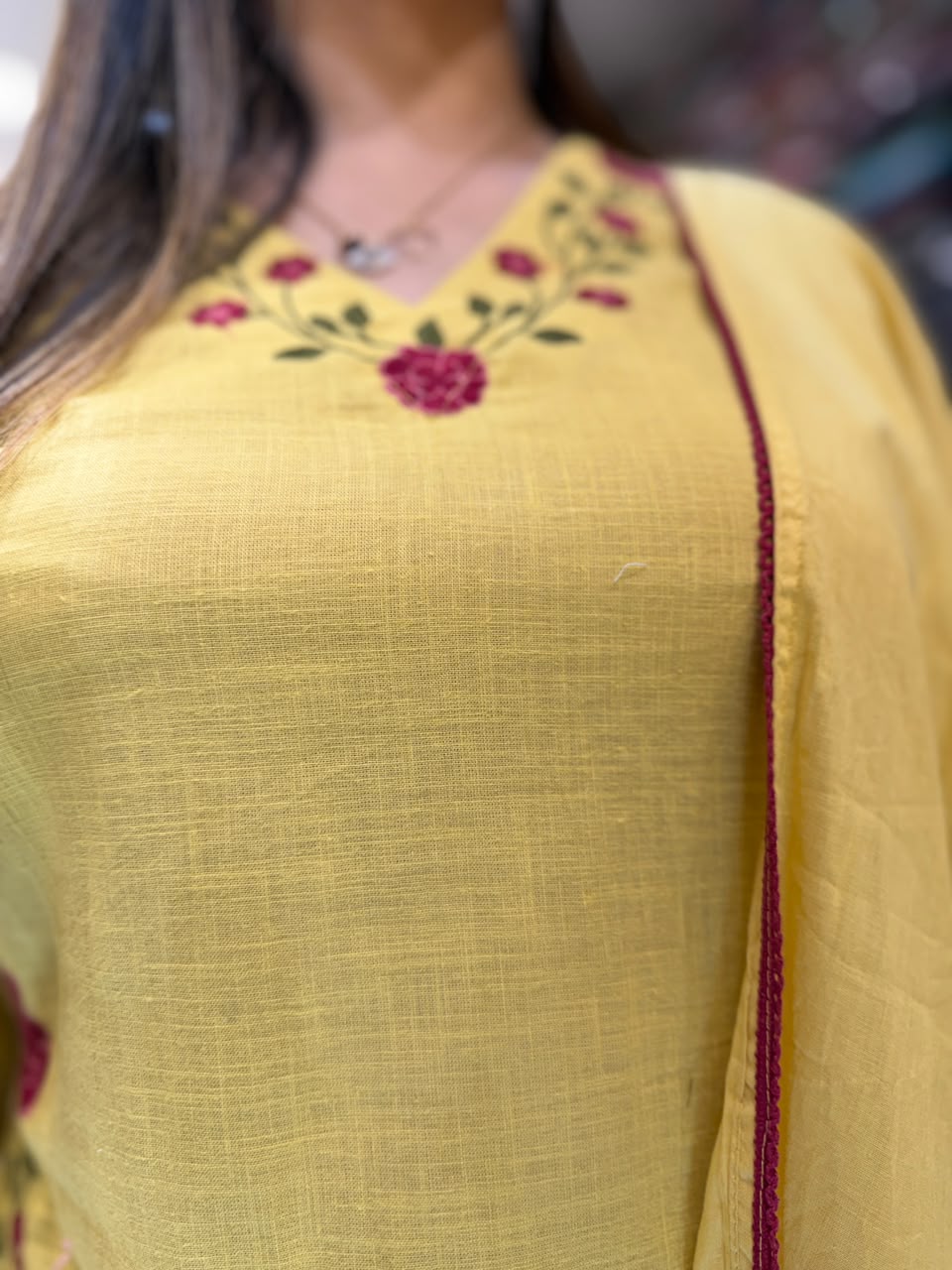 Pure Slub Cotton Farsi Salwar Yellow 3pc Set