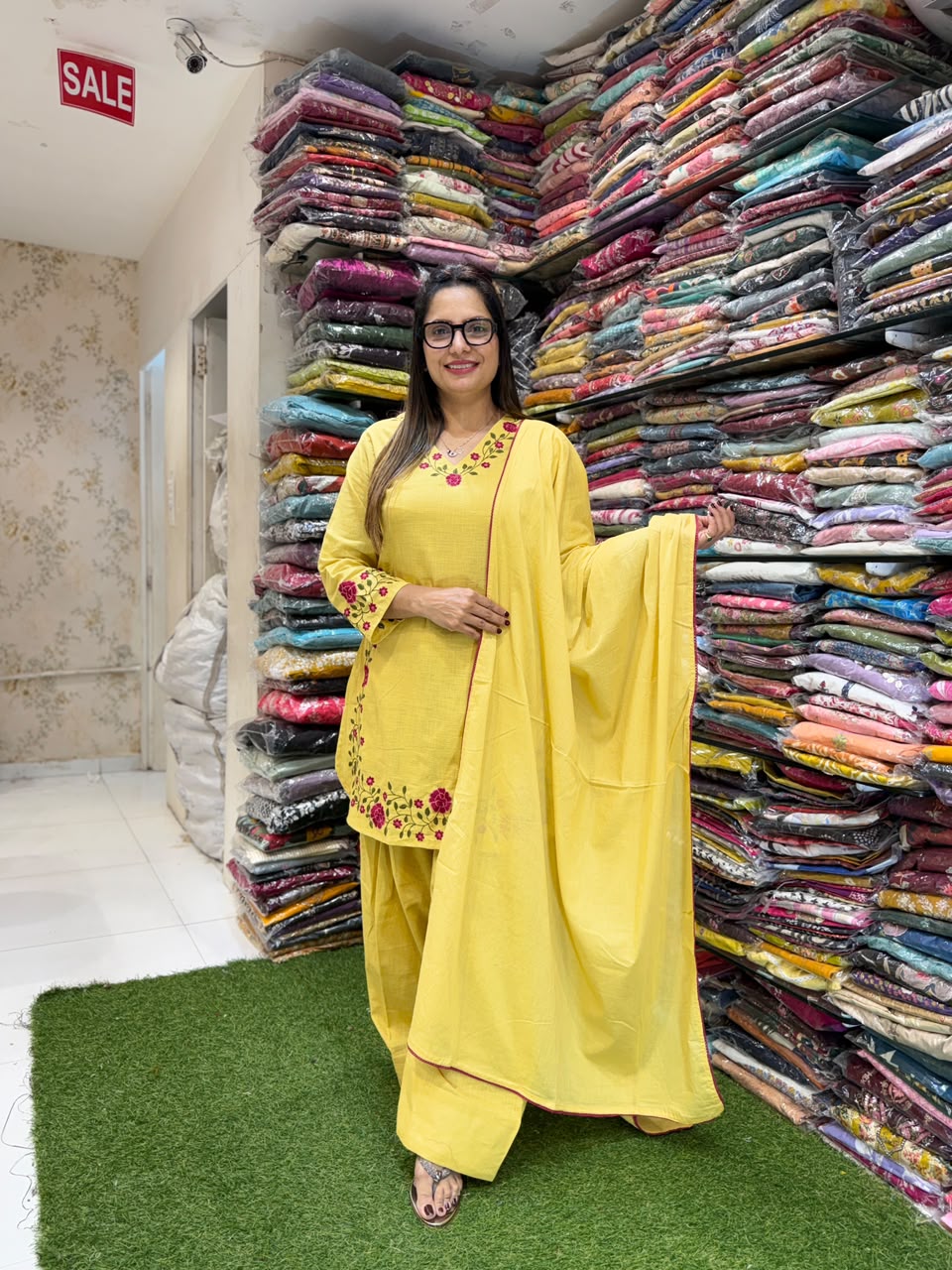 Pure Slub Cotton Farsi Salwar Yellow 3pc Set