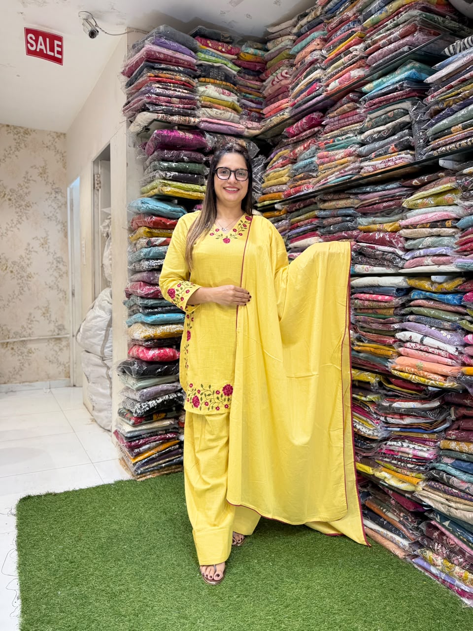 Pure Slub Cotton Farsi Salwar Yellow 3pc Set