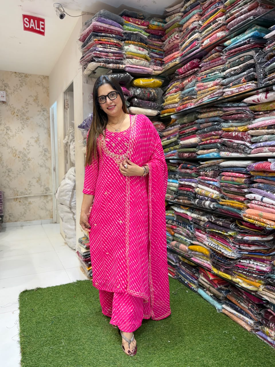 Pure Georgette Rani Pink 3pc Set