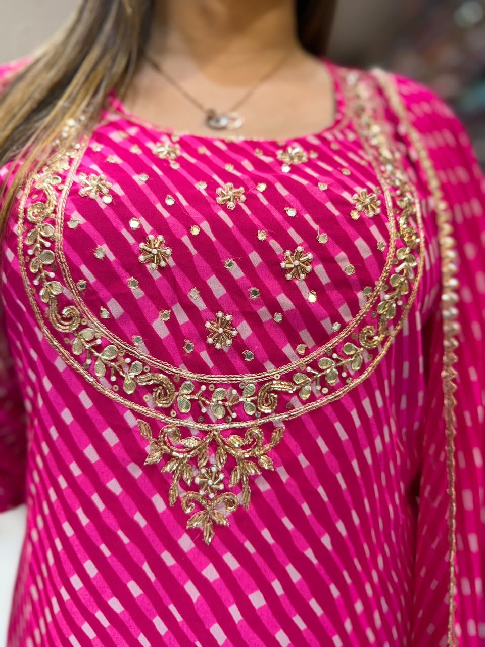 Pure Georgette Rani Pink 3pc Set