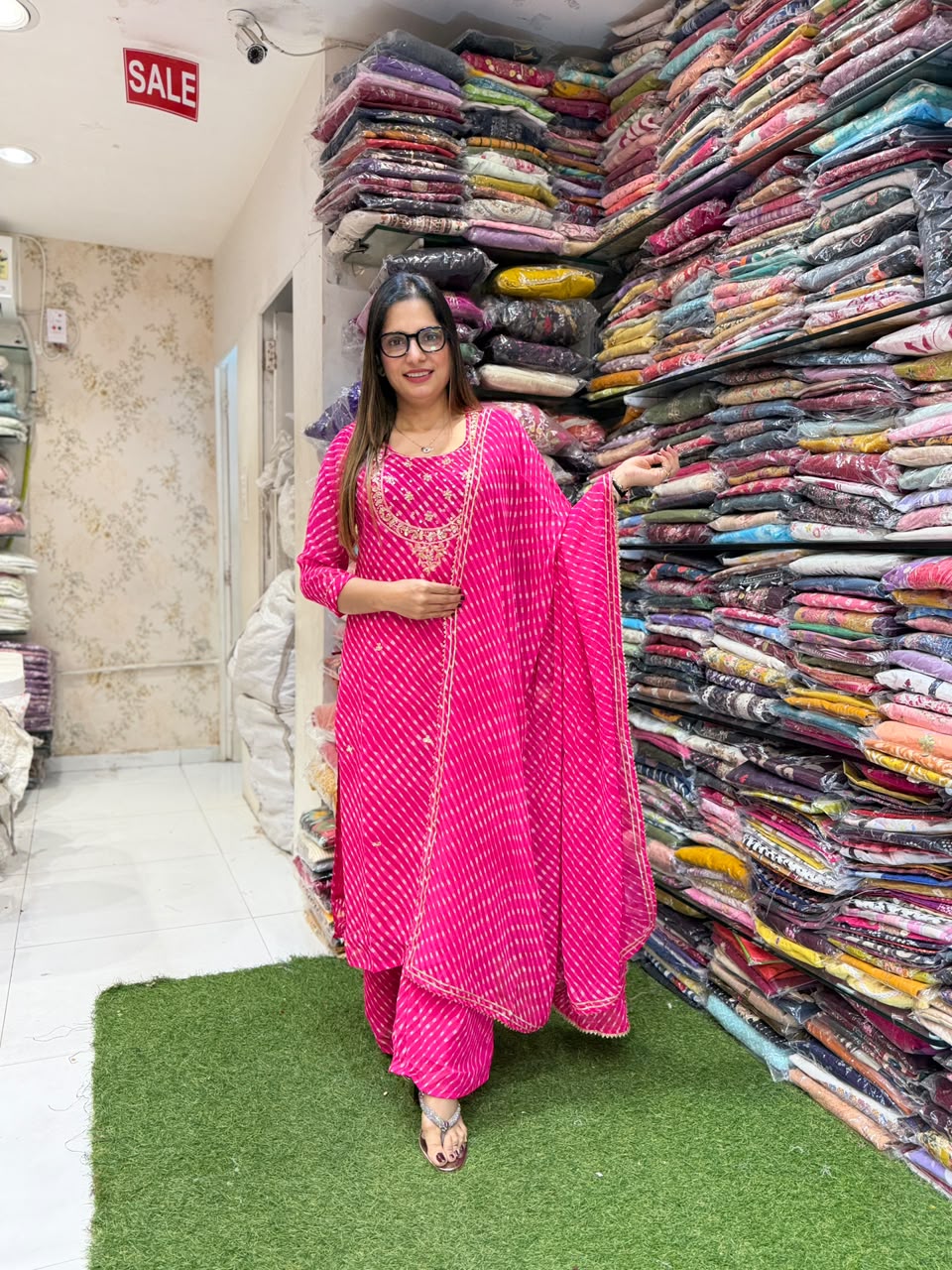Pure Georgette Rani Pink 3pc Set