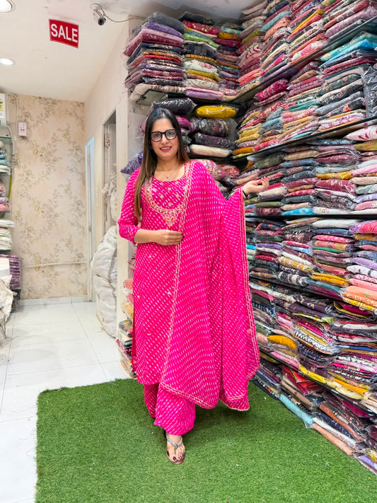 Pure Georgette Rani Pink 3pc Set