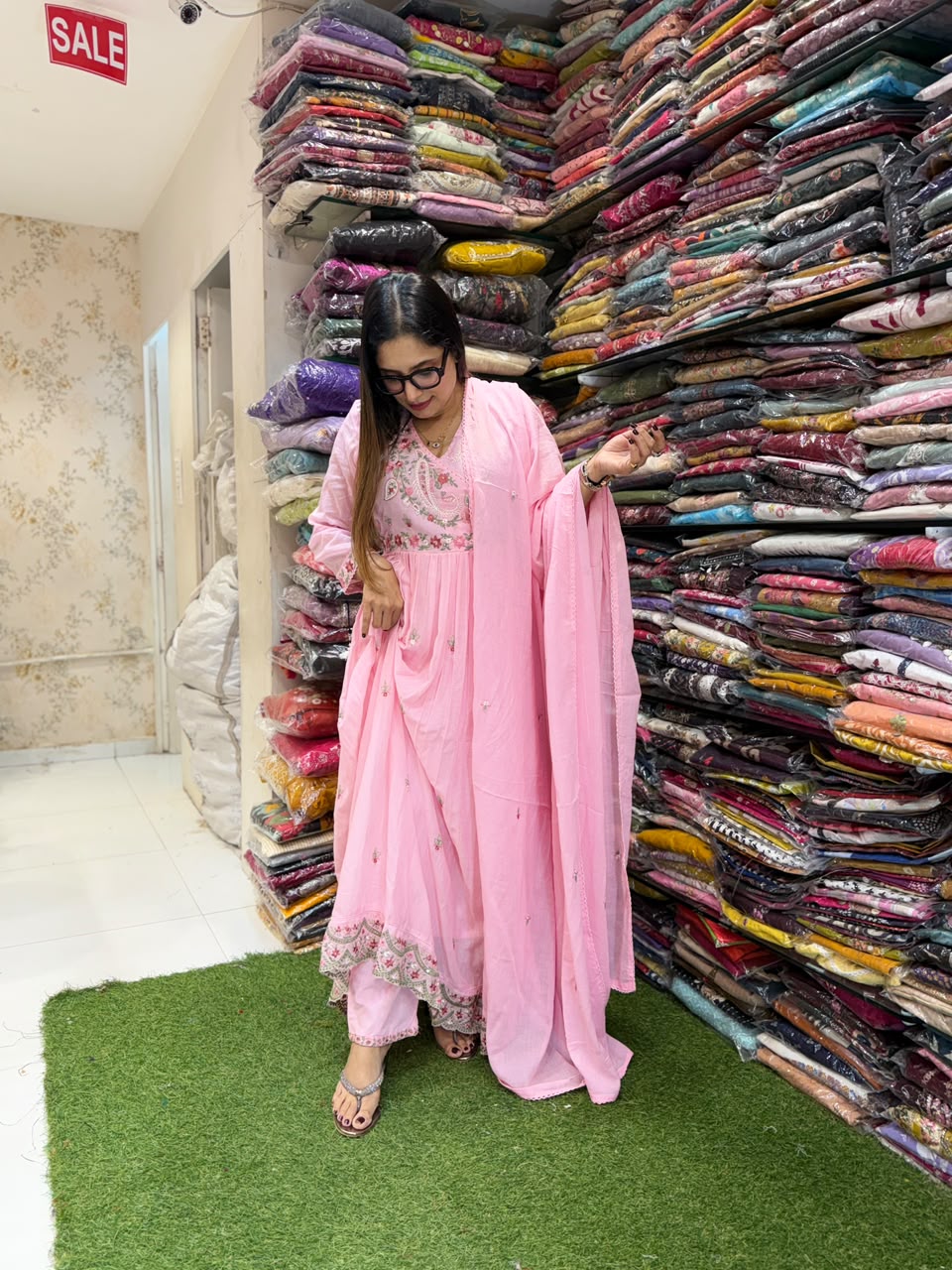 Pure Mull Cotton Anarkali Baby Pink 3pc Set
