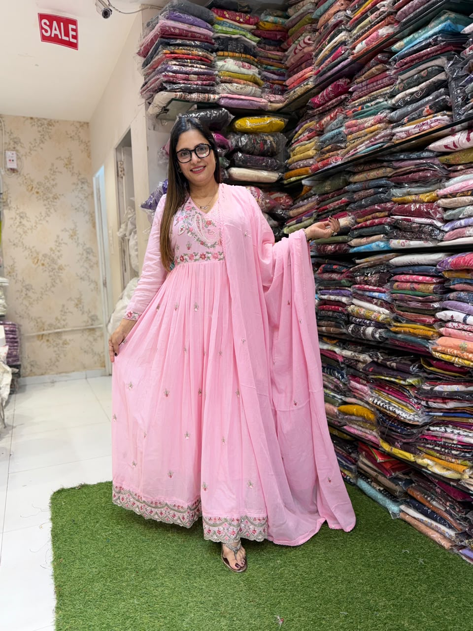 Pure Mull Cotton Anarkali Baby Pink 3pc Set