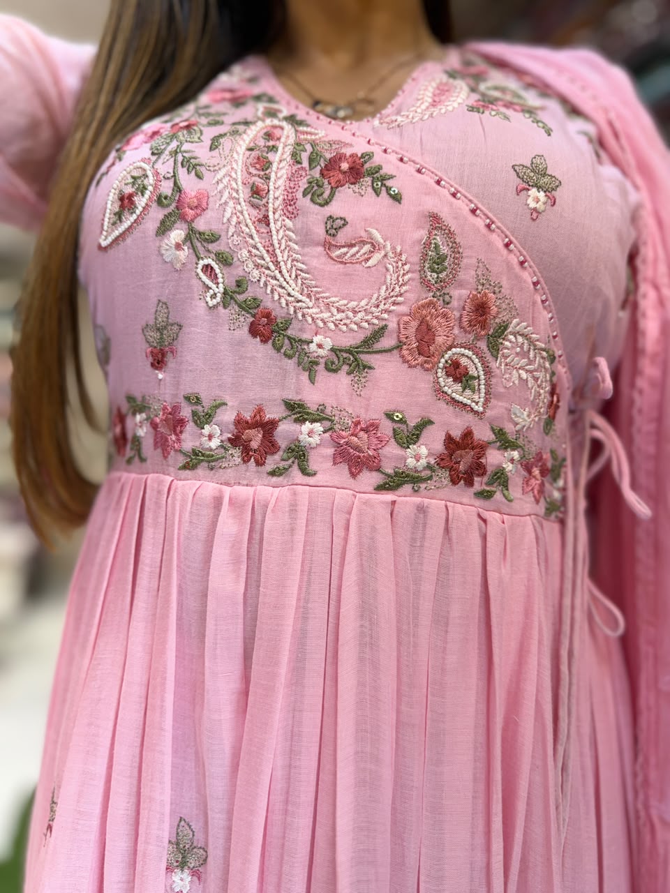 Pure Mull Cotton Anarkali Baby Pink 3pc Set