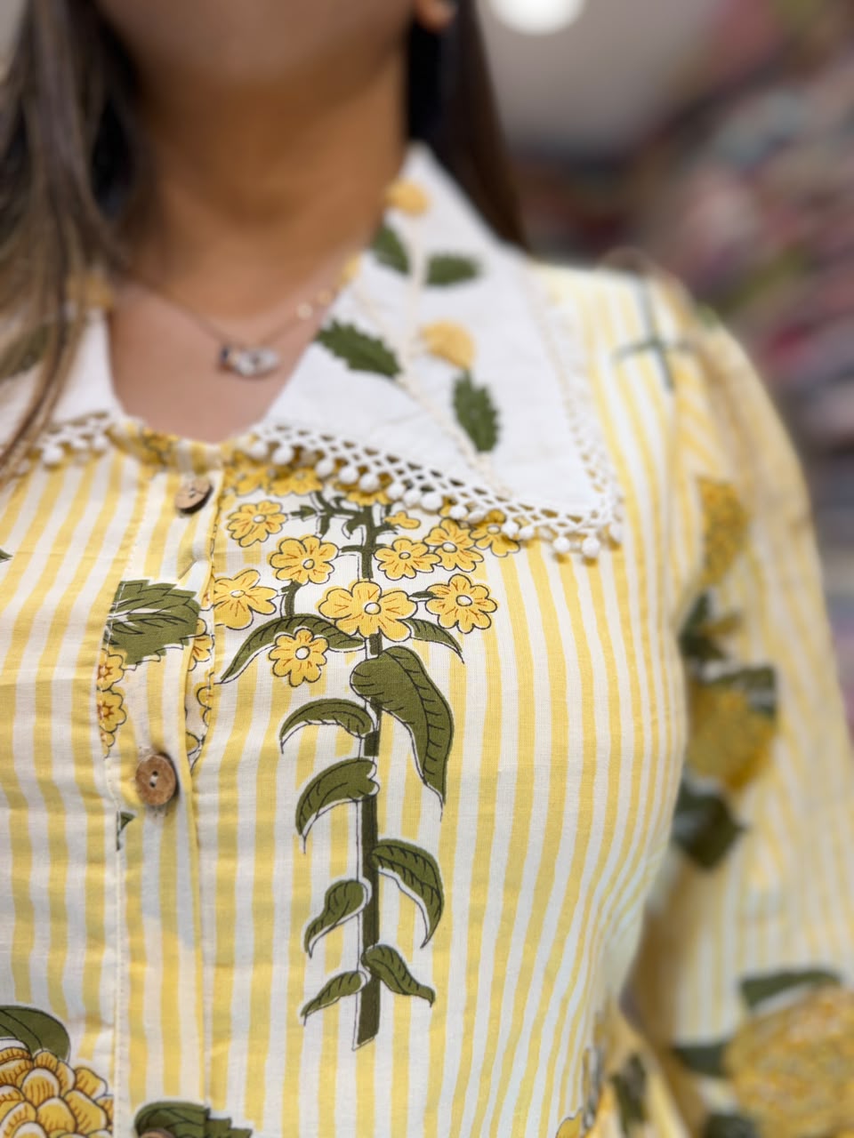 Pure Cotton Off White And Yellow Midi