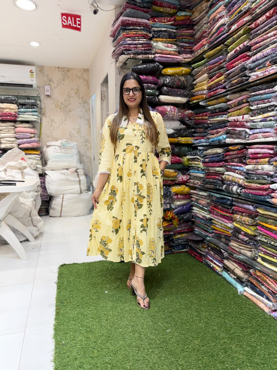 Pure Cotton Off White And Yellow Midi