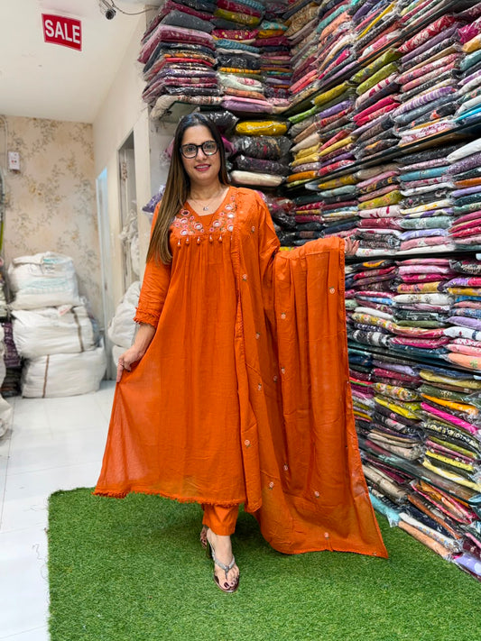 Pure Mull Cotton Orange 3pc Set