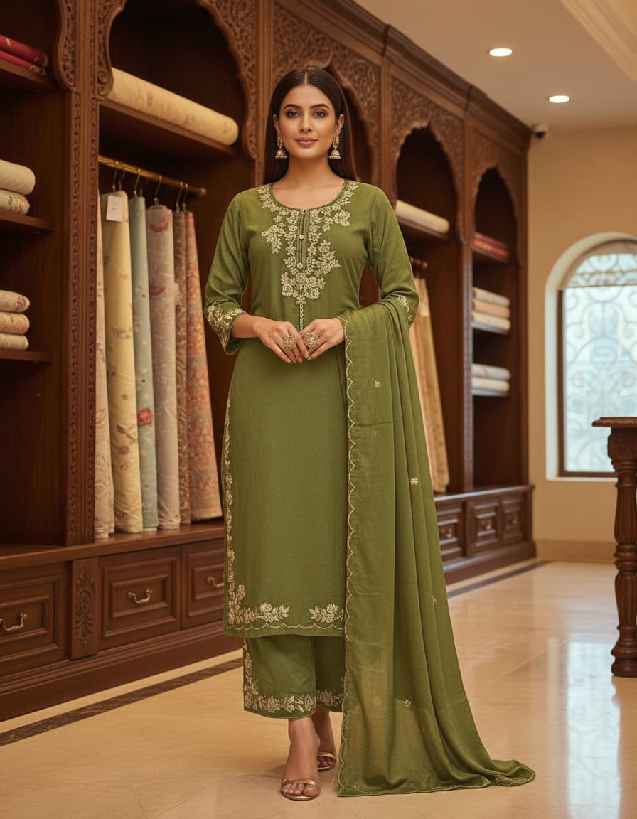 Pure Cotton Light Mahendi Green 3pc Set