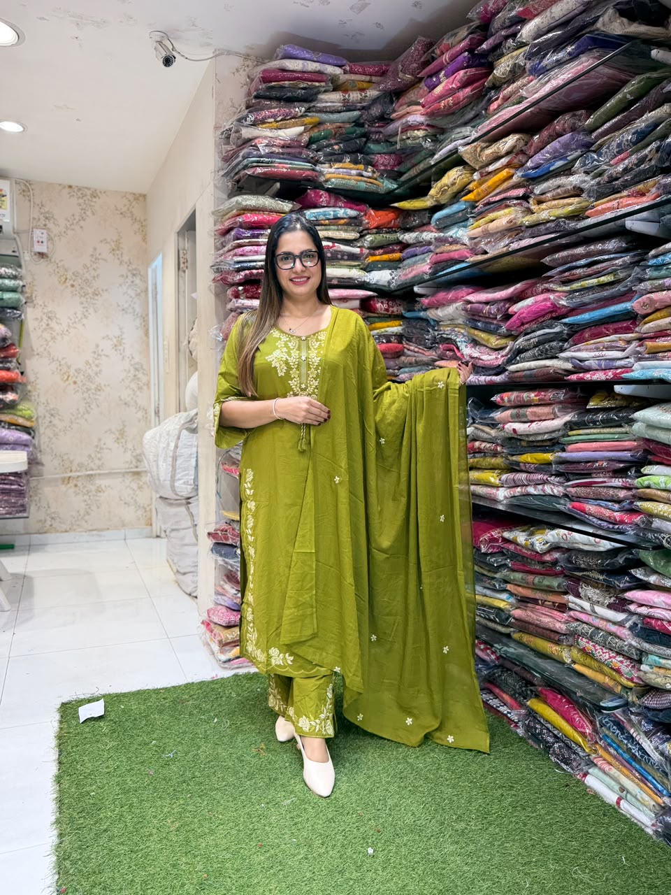 Pure Cotton Light Mahendi Green 3pc Set