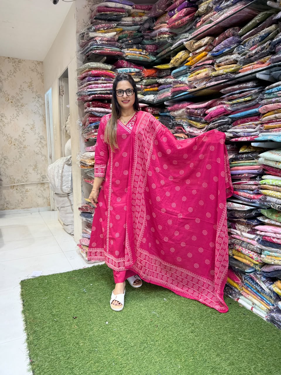 Pure Cotton Rani Pink 3pc Set