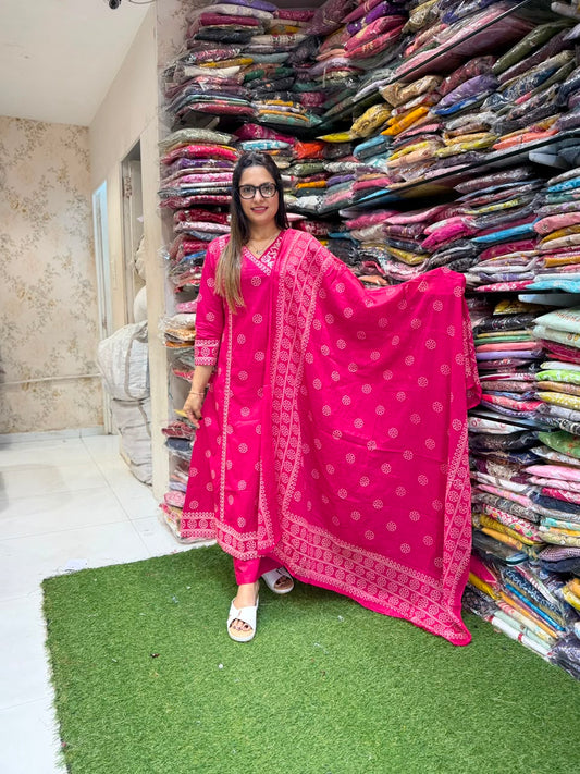 Pure Cotton Rani Pink 3pc Set