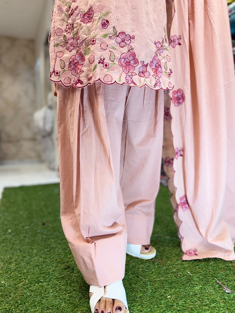 Pure Mull Cotton Farsi Salwar Blush Pink 3pc Set