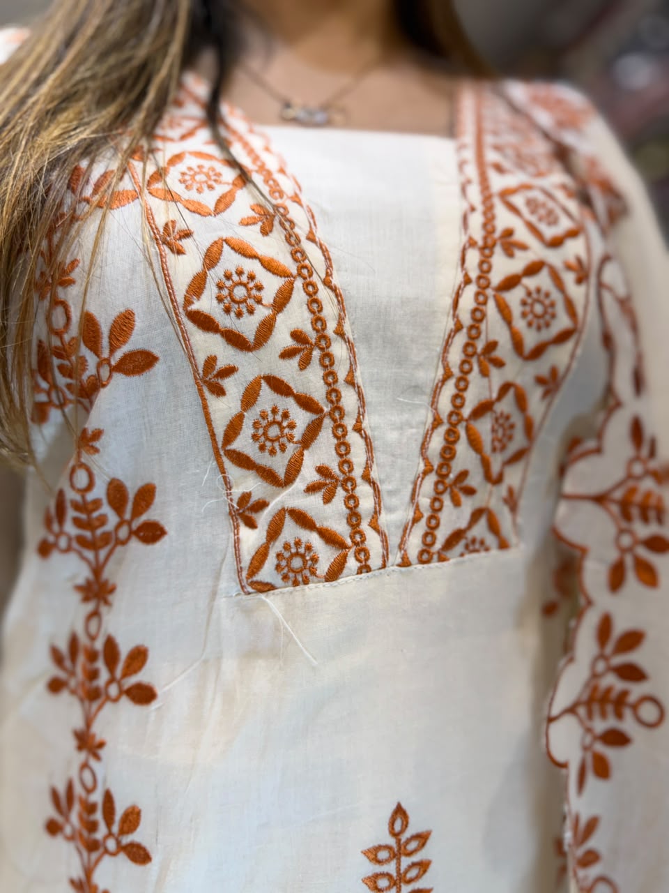 Pure Cora Cotton Off White And Rust Orange 3pc Set