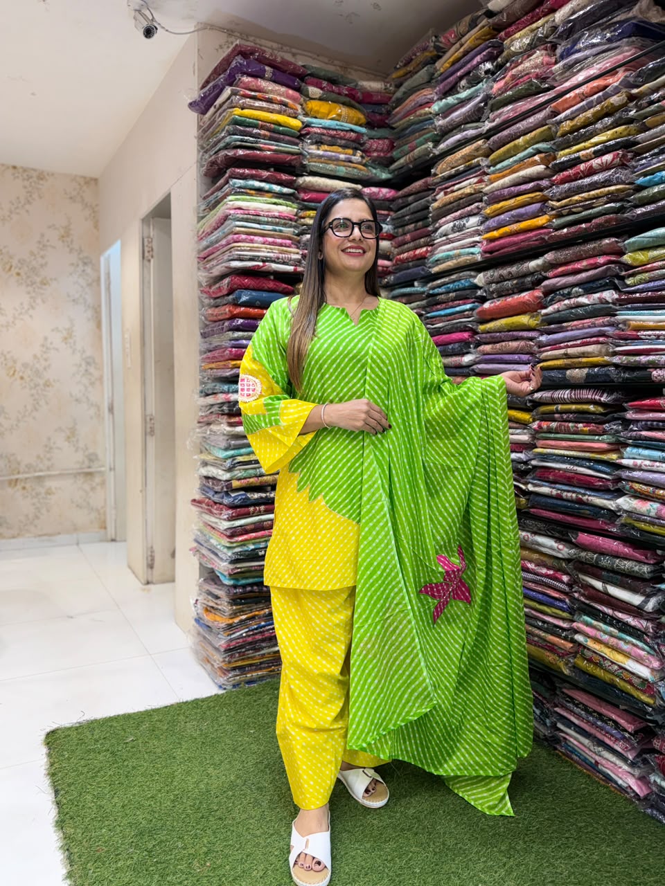 Pure Cotton Farsi Salwar Green 3pc Set