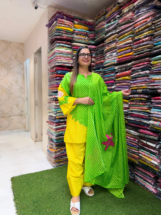 Pure Cotton Farsi Salwar Green 3pc Set