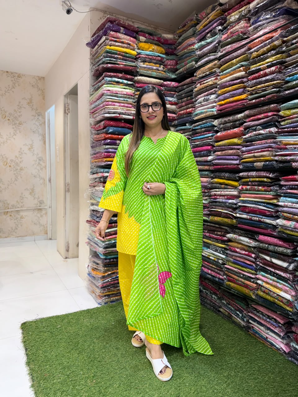 Pure Cotton Farsi Salwar Green 3pc Set