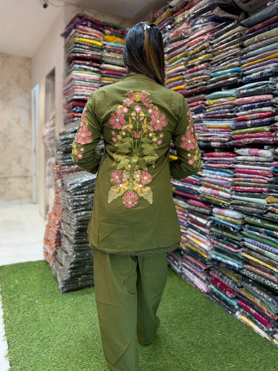 Pure Flex Cotton Mahendi Green 2pc Set