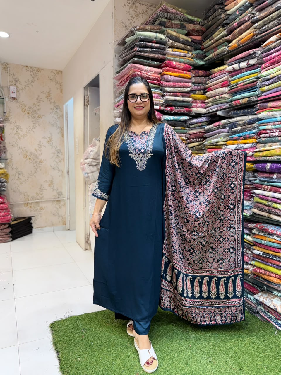 Pure Gaji Silk Blue 3pc Set