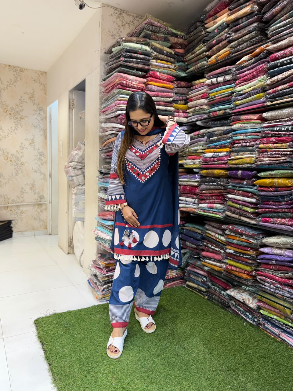 Pure Cotton Farsi Salwar Blue 3pc Set