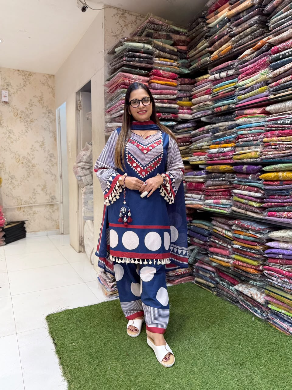 Pure Cotton Farsi Salwar Blue 3pc Set