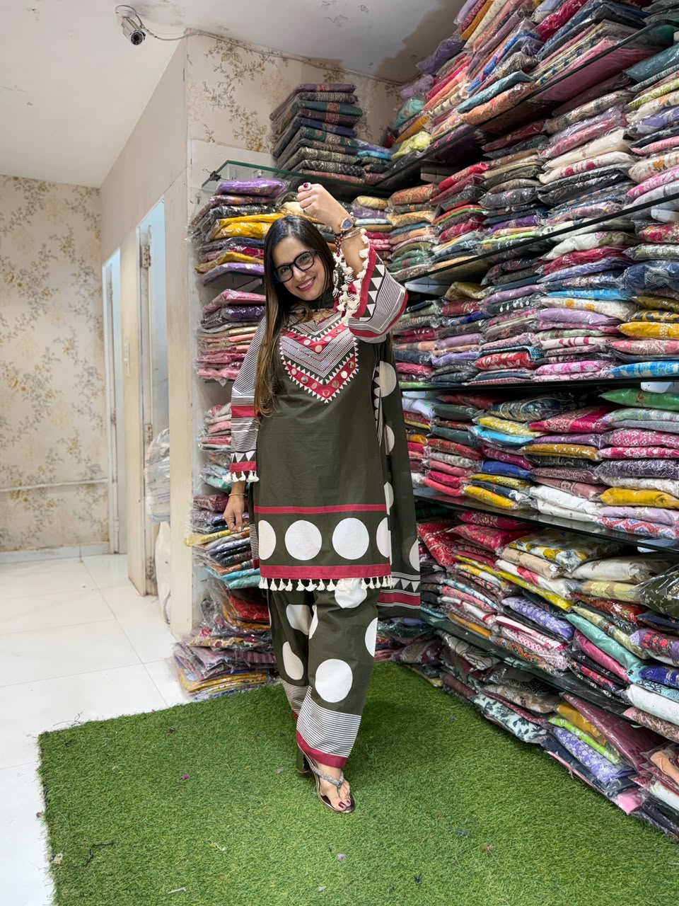 Pure Cotton Farsi Salwar Dark Mahendi Green 3pc Set