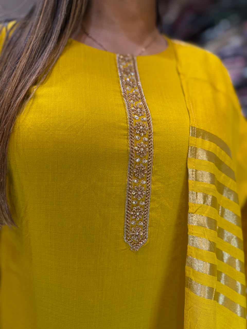 Pure Surat Mull Chanderi Yellow 3pc Set