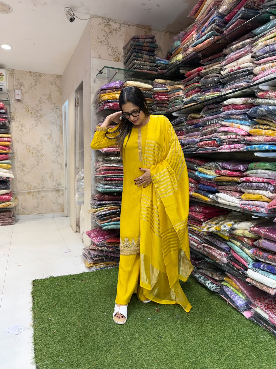 Pure Surat Mull Chanderi Yellow 3pc Set