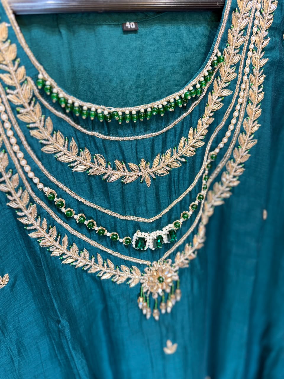 Pure Banaras Mull Chanderi Bottole Green 3pc Set