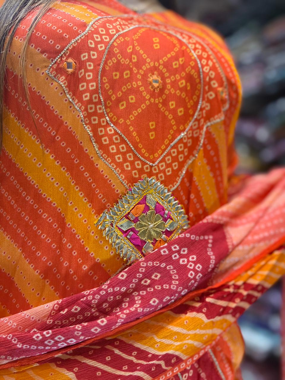 Pure Chinon Farsi Salwar Orange 3pc Set