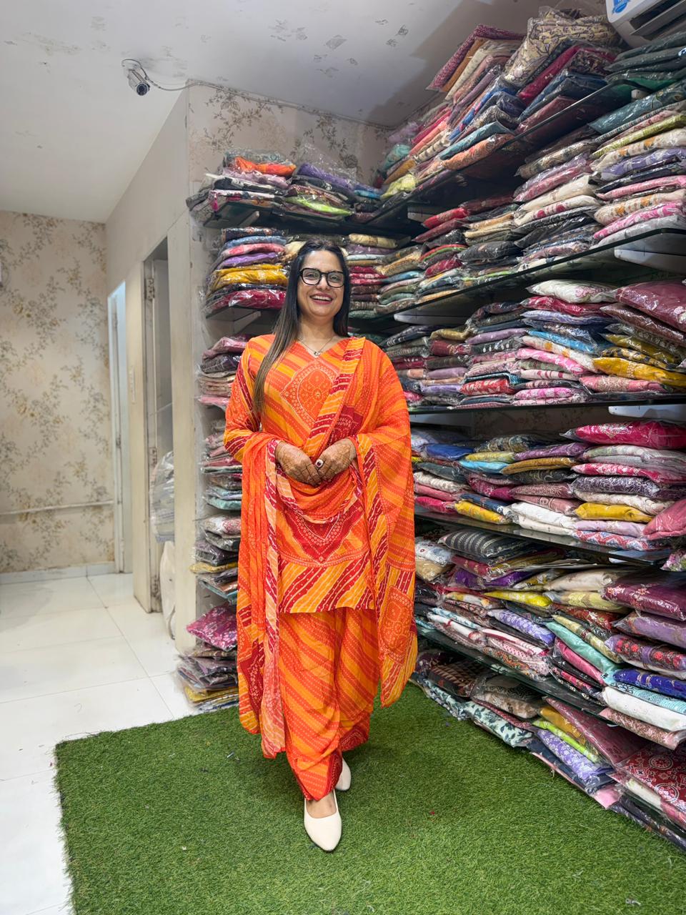 Pure Chinon Farsi Salwar Orange 3pc Set