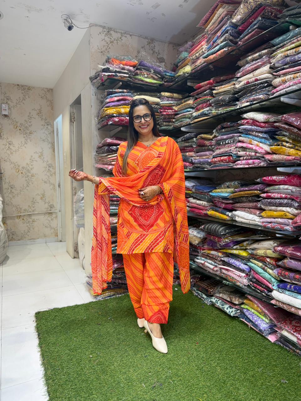 Pure Chinon Farsi Salwar Orange 3pc Set
