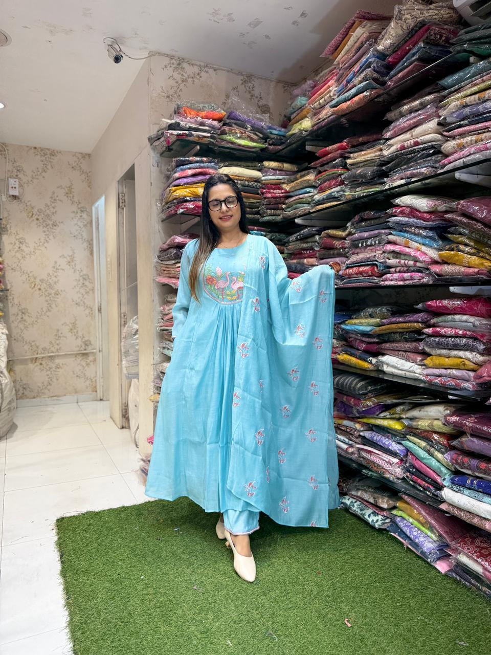 Pure Linen Silk Sky Blue 3pc Set