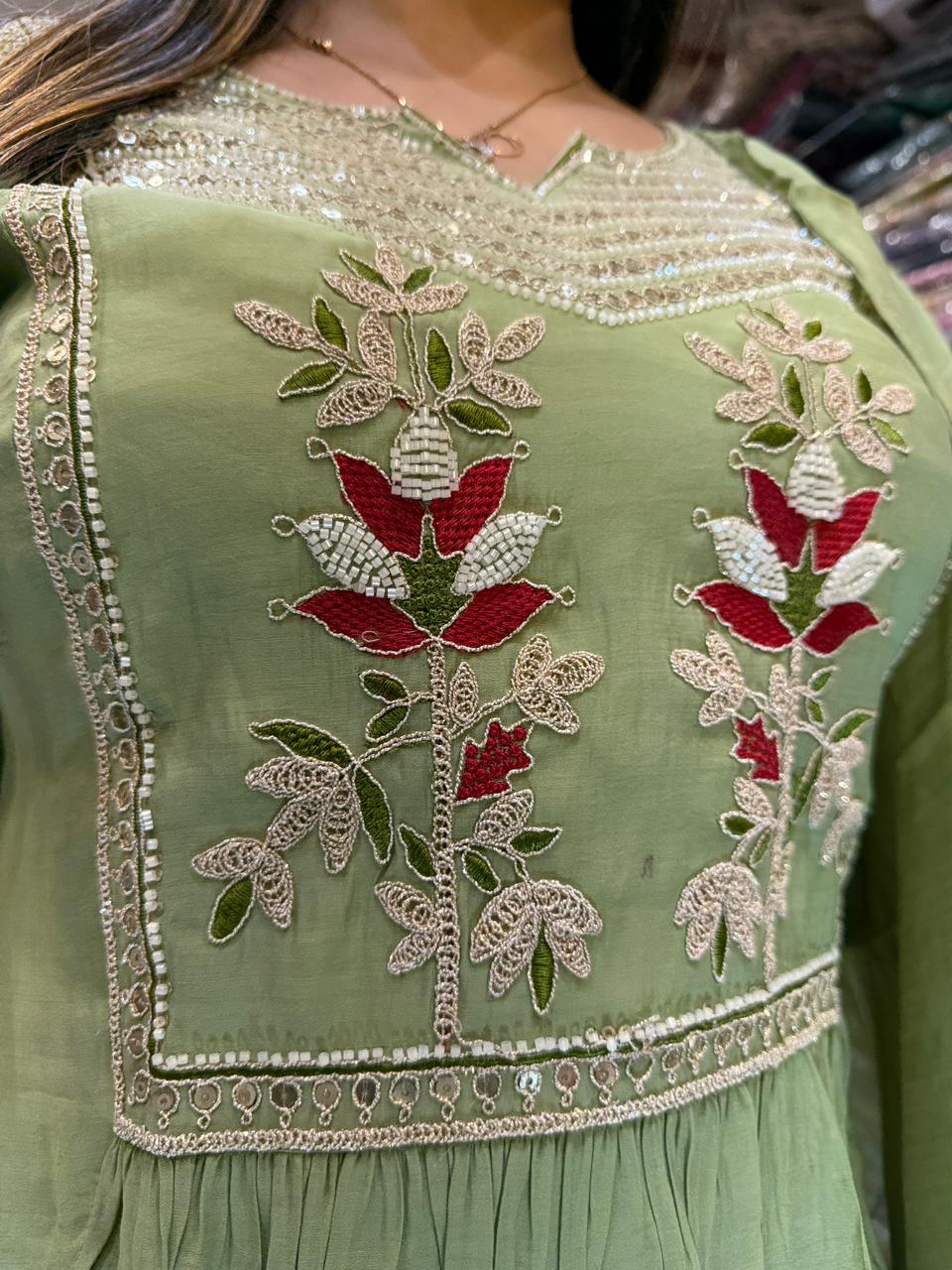 Pure Surat Mull Chanderi Green 3pc Set