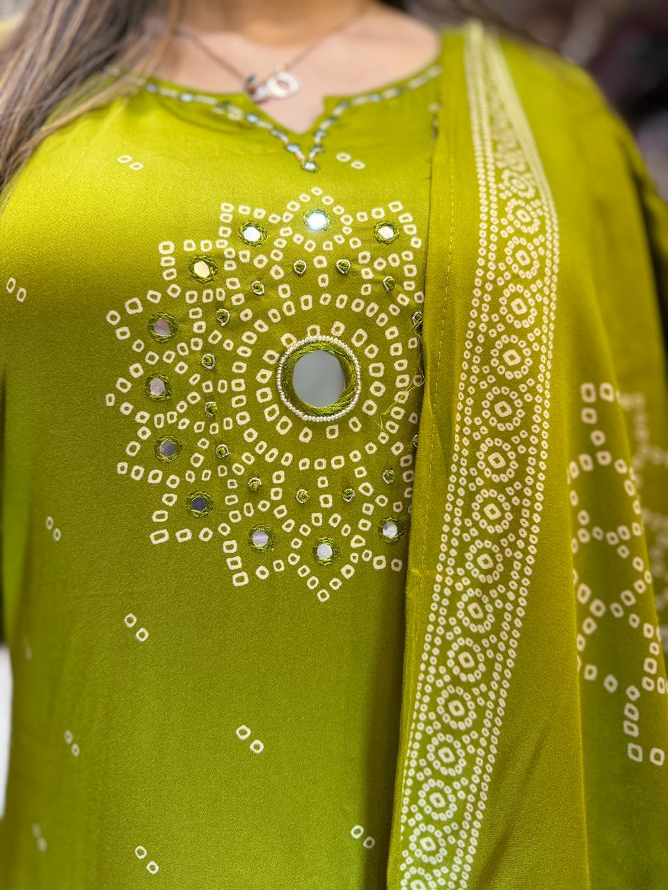 Pure Gaji Silk Mahendi Green 3pc Set
