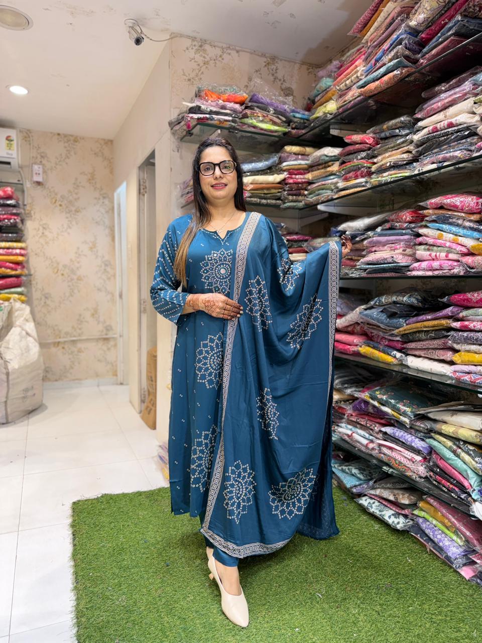 Pure Gaji Silk Teal Blue 3pc Set