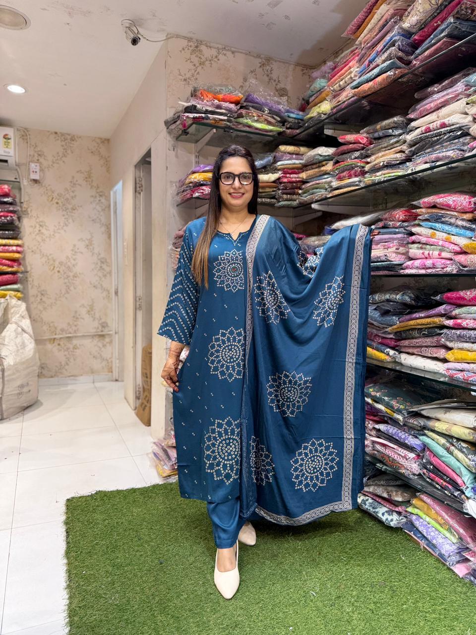 Pure Gaji Silk Teal Blue 3pc Set