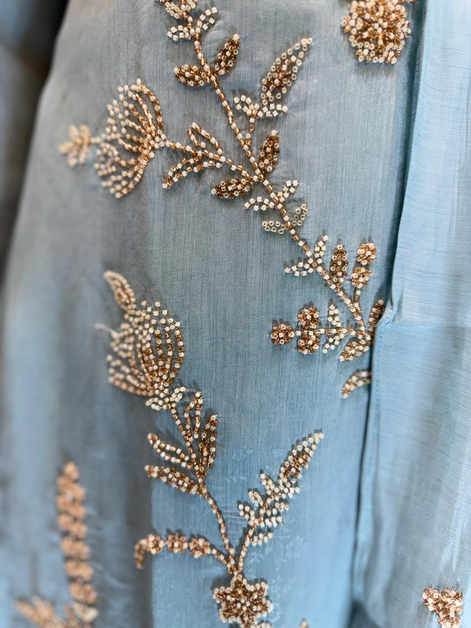 Pure Malai Silk Sky Blue 3pc Set