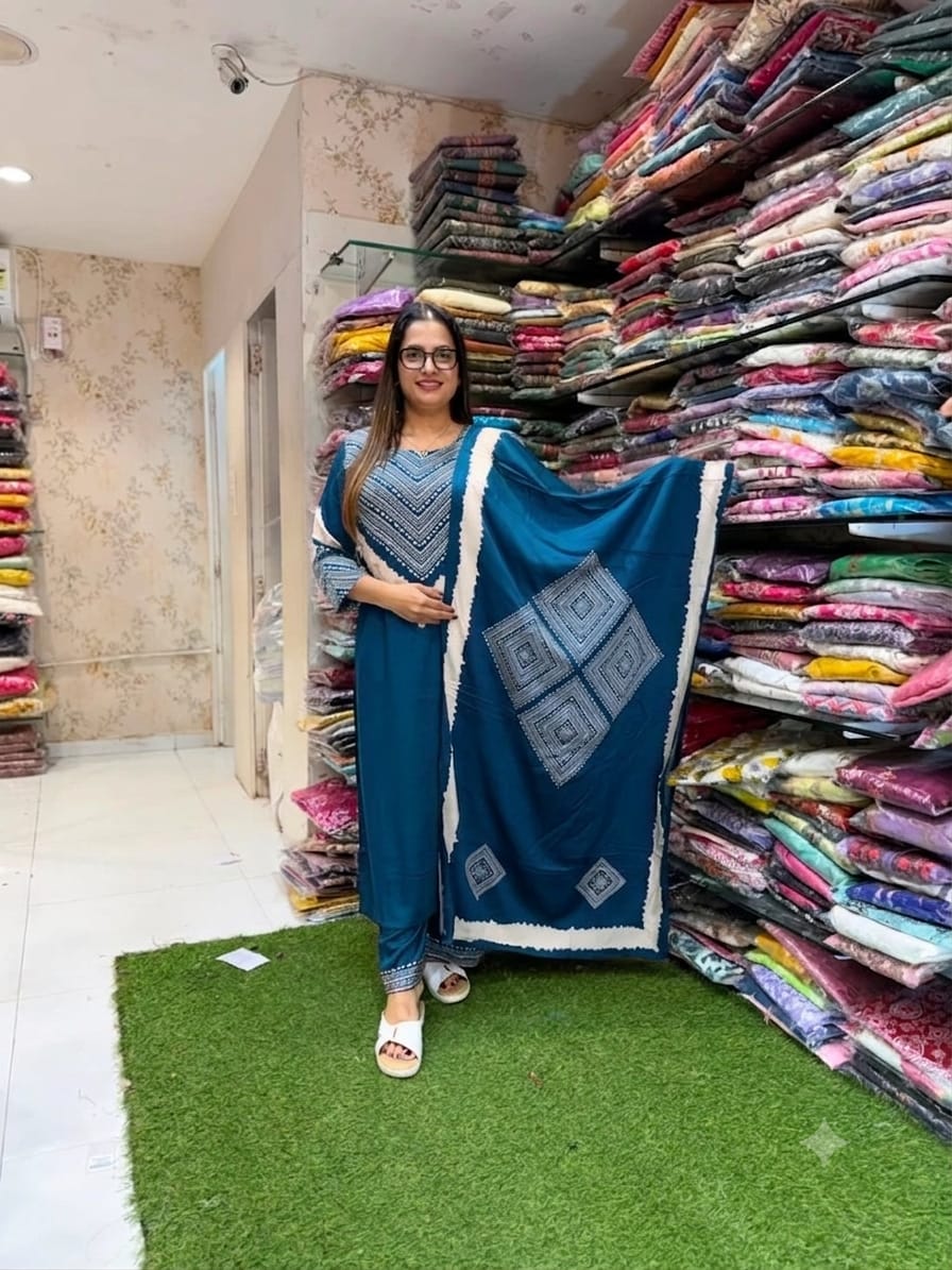 Pure Gaji Silk Teal Blue 3pc Set